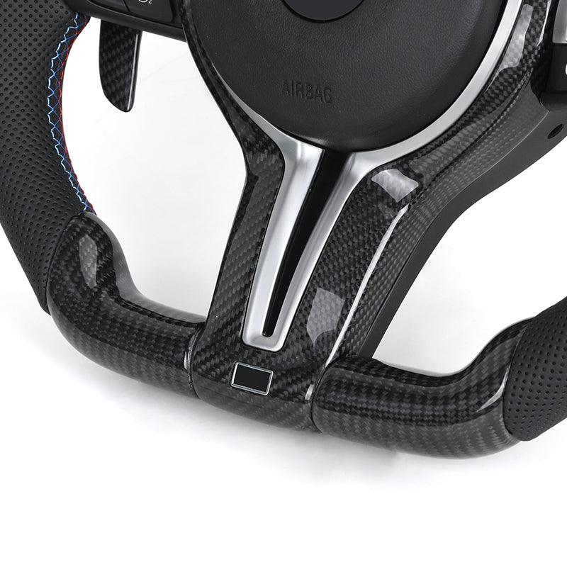 Custom Half Perforated Leather Carbon Fiber LED Steering Wheel for BMW F06 F12 F13 M6 F10 F30 F80 M3 F82 M4 M2 F87 M5 F90 E90 - YunLexus