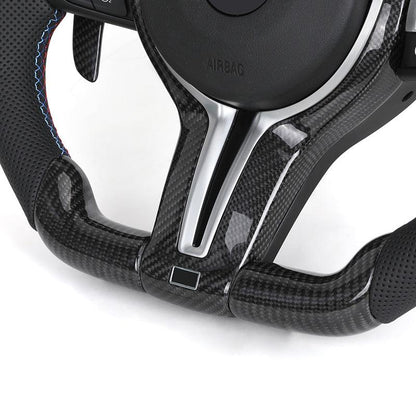 Custom Half Perforated Leather Carbon Fiber LED Steering Wheel for BMW F06 F12 F13 M6 F10 F30 F80 M3 F82 M4 M2 F87 M5 F90 E90 - YunLexus