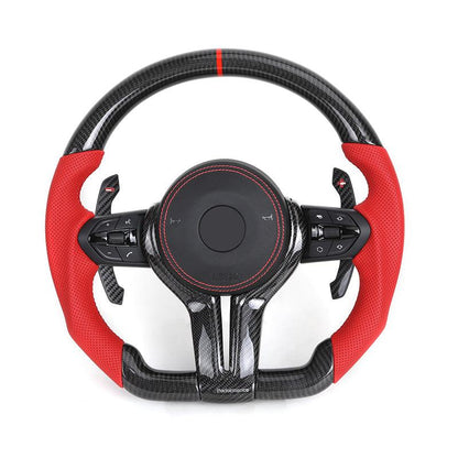 Custom Half Perforated Leather Carbon Fiber Steering Wheel for BMW F10 F30 X5 E70 X6 E71 E81 E82 E83 E84 E87 E88 E90 E91 E92 E93 - YunLexus