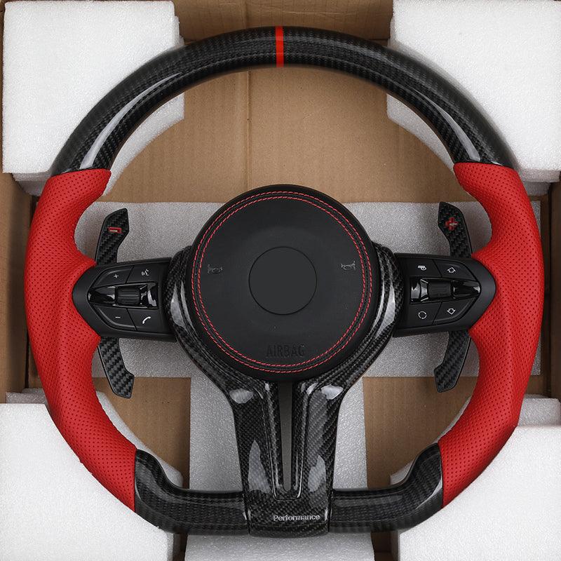 Custom Half Perforated Leather Carbon Fiber Steering Wheel for BMW F10 F30 X5 E70 X6 E71 E81 E82 E83 E84 E87 E88 E90 E91 E92 E93 - YunLexus