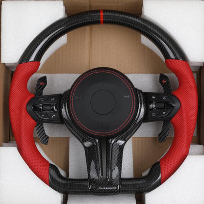 Custom Half Perforated Leather Carbon Fiber Steering Wheel for BMW F10 F30 X5 E70 X6 E71 E81 E82 E83 E84 E87 E88 E90 E91 E92 E93 - YunLexus