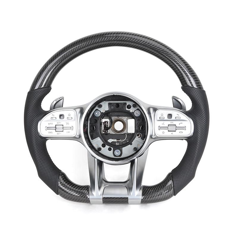 Custom Half Perforated Leather Carbon Fiber Steering Wheel for Mercedes Benz W204 W205 W166 W212 W220 W221 W222 C117 C43 C63 AMG - YunLexus Custom Custom Steering Wheels for Mercedes