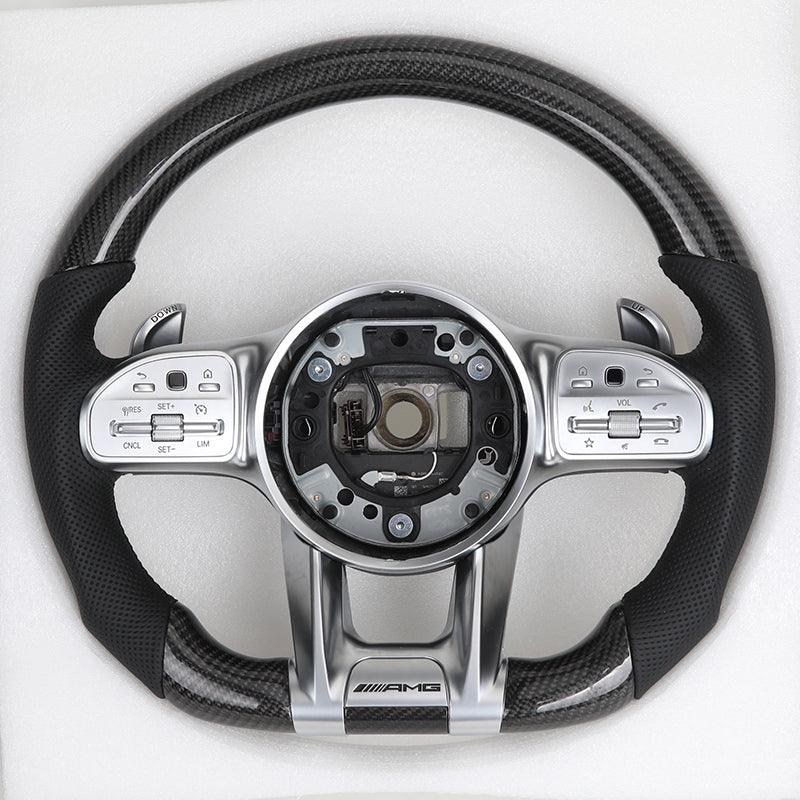 Custom Half Perforated Leather Carbon Fiber Steering Wheel for Mercedes Benz W204 W205 W166 W212 W220 W221 W222 C117 C43 C63 AMG - YunLexus Custom Custom Steering Wheels for Mercedes