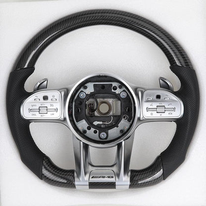Custom Half Perforated Leather Carbon Fiber Steering Wheel for Mercedes Benz W204 W205 W166 W212 W220 W221 W222 C117 C43 C63 AMG - YunLexus Custom Custom Steering Wheels for Mercedes