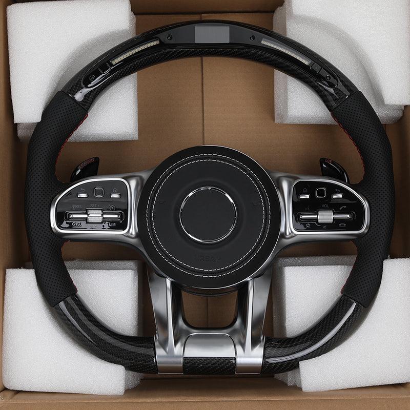 Custom Half Perforated Leather Carbon LED Steering Wheel for Mercedes W205 W213 W219 X290 W216 CL W222 C238 GLA45 e63s C63 AMG - YunLexus Custom Custom Steering Wheels for Mercedes