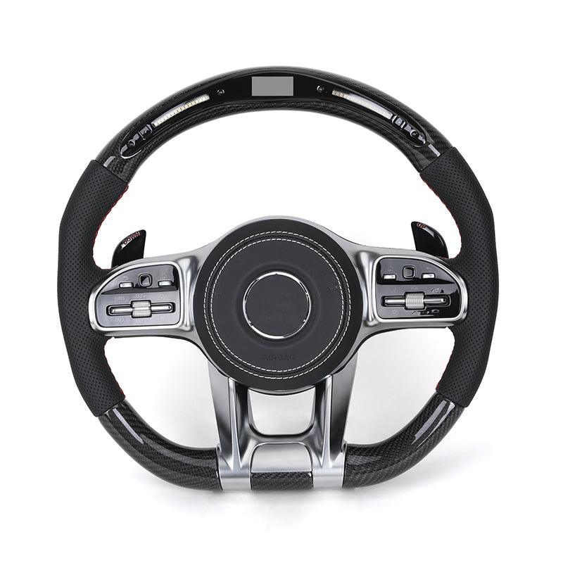 Custom Half Perforated Leather Carbon LED Steering Wheel for Mercedes W205 W213 W219 X290 W216 CL W222 C238 GLA45 e63s C63 AMG - YunLexus Custom Custom Steering Wheels for Mercedes