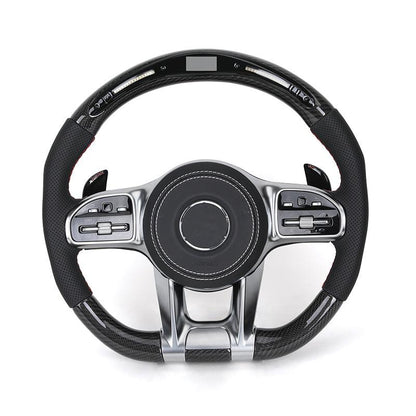 Custom Half Perforated Leather Carbon LED Steering Wheel for Mercedes W205 W213 W219 X290 W216 CL W222 C238 GLA45 e63s C63 AMG - YunLexus Custom Custom Steering Wheels for Mercedes