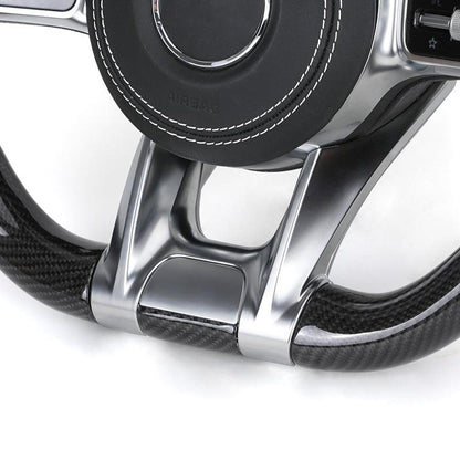 Custom Half Perforated Leather Carbon LED Steering Wheel for Mercedes W205 W213 W219 X290 W216 CL W222 C238 GLA45 e63s C63 AMG - YunLexus Custom Custom Steering Wheels for Mercedes