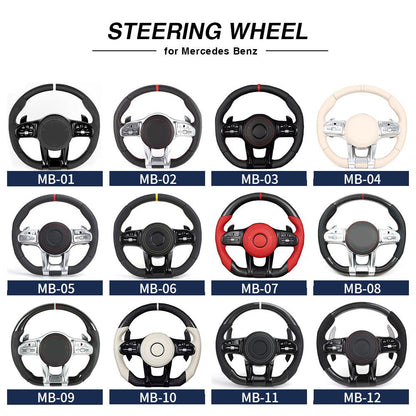 Custom Half Perforated Leather Carbon LED Steering Wheel for Mercedes W205 W213 W219 X290 W216 CL W222 C238 GLA45 e63s C63 AMG - YunLexus Custom Custom Steering Wheels for Mercedes