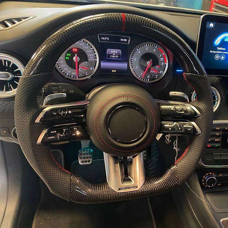 Custom Half Perforated Leather Carbon Steering Wheel for Mercedes Benz E Class W205 W213 W176 W177 W211 W222 W204 C43 AMG GT - YunLexus Custom Custom Steering Wheels for Mercedes
