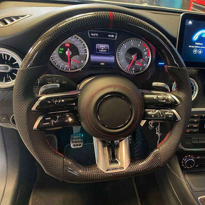 Custom Half Perforated Leather Carbon Steering Wheel for Mercedes Benz E Class W205 W213 W176 W177 W211 W222 W204 C43 AMG GT - YunLexus Custom Custom Steering Wheels for Mercedes