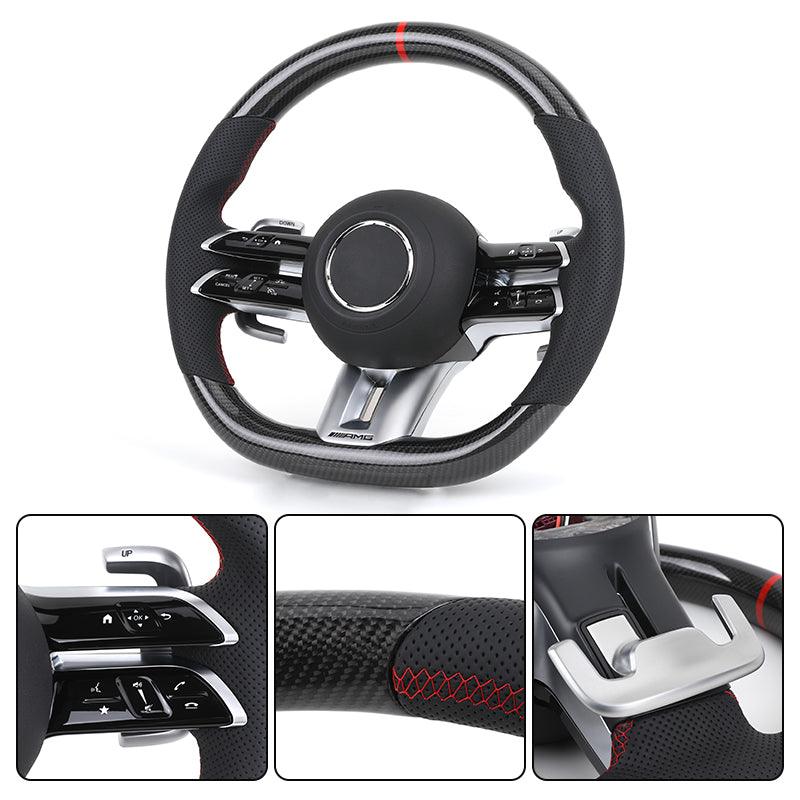 Custom Half Perforated Leather Carbon Steering Wheel for Mercedes Benz E Class W205 W213 W176 W177 W211 W222 W204 C43 AMG GT - YunLexus Custom Custom Steering Wheels for Mercedes