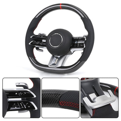 Custom Half Perforated Leather Carbon Steering Wheel for Mercedes Benz E Class W205 W213 W176 W177 W211 W222 W204 C43 AMG GT - YunLexus Custom Custom Steering Wheels for Mercedes