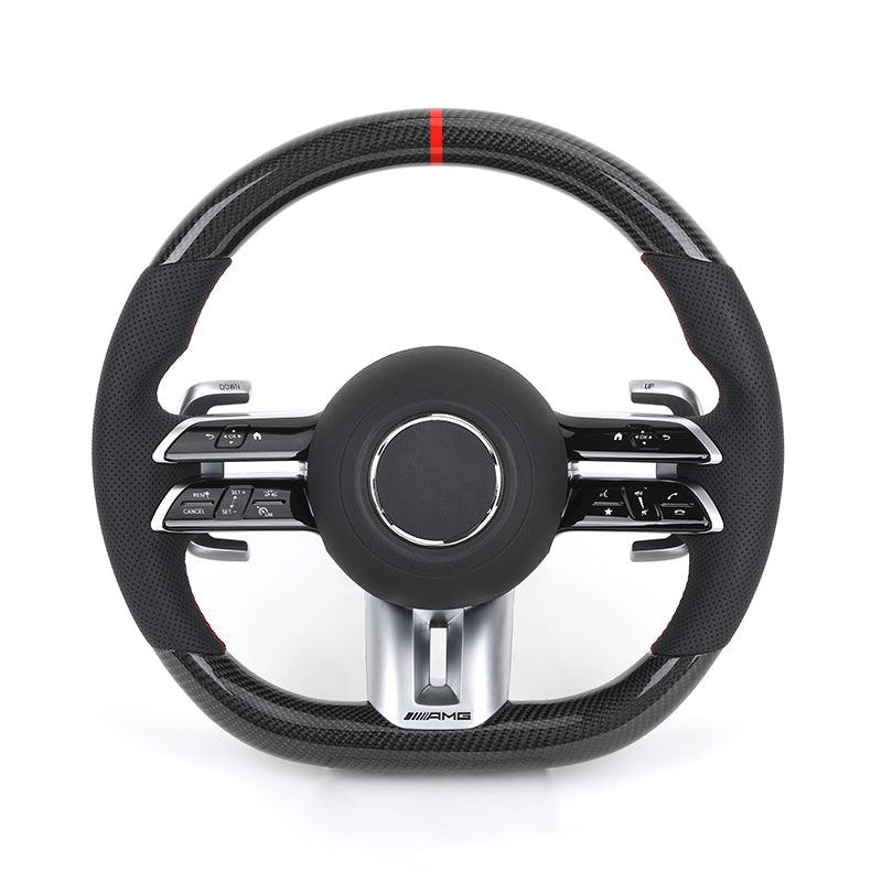 Custom Half Perforated Leather Carbon Steering Wheel for Mercedes Benz E Class W205 W213 W176 W177 W211 W222 W204 C43 AMG GT - YunLexus Custom Custom Steering Wheels for Mercedes