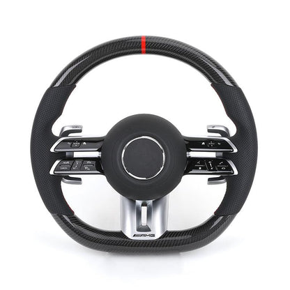Custom Half Perforated Leather Carbon Steering Wheel for Mercedes Benz E Class W205 W213 W176 W177 W211 W222 W204 C43 AMG GT - YunLexus Custom Custom Steering Wheels for Mercedes