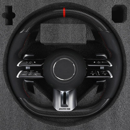 Custom Half Perforated Leather Carbon Steering Wheel for Mercedes Benz E Class W205 W213 W176 W177 W211 W222 W204 C43 AMG GT - YunLexus Custom Custom Steering Wheels for Mercedes