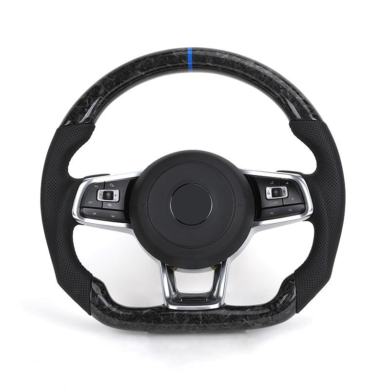 Custom Half Perforated Leather Forged Carbon Steering Wheel for Volkswagen VW Golf 7R 5 6 7 8 R Jetta Mk6 Mk7 GTI Polo Passat CC - YunLexus Custom Custom Steering Wheels for Volkswagen