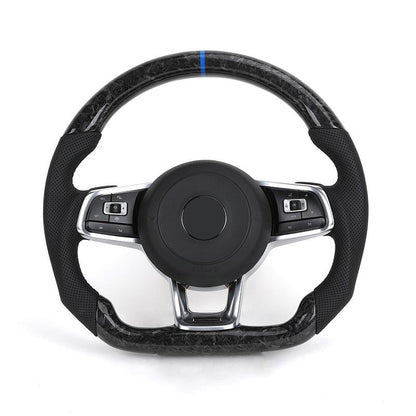 Custom Half Perforated Leather Forged Carbon Steering Wheel for Volkswagen VW Golf 7R 5 6 7 8 R Jetta Mk6 Mk7 GTI Polo Passat CC - YunLexus Custom Custom Steering Wheels for Volkswagen