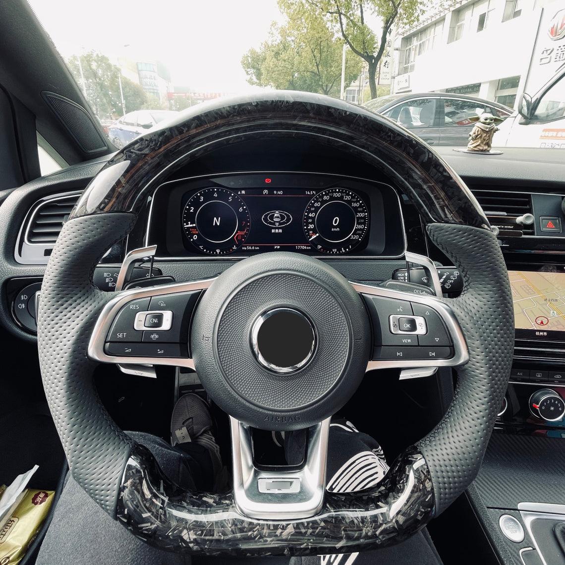 Custom Half Perforated Leather Forged Carbon Steering Wheel for Volkswagen VW Golf 7R 5 6 7 8 R Jetta Mk6 Mk7 GTI Polo Passat CC - YunLexus Custom Custom Steering Wheels for Volkswagen