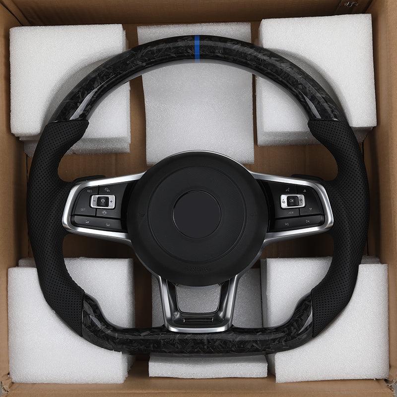 Custom Half Perforated Leather Forged Carbon Steering Wheel for Volkswagen VW Golf 7R 5 6 7 8 R Jetta Mk6 Mk7 GTI Polo Passat CC - YunLexus Custom Custom Steering Wheels for Volkswagen