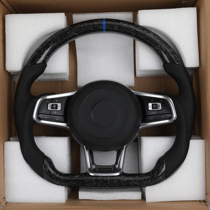 Custom Half Perforated Leather Forged Carbon Steering Wheel for Volkswagen VW Golf 7R 5 6 7 8 R Jetta Mk6 Mk7 GTI Polo Passat CC - YunLexus Custom Custom Steering Wheels for Volkswagen