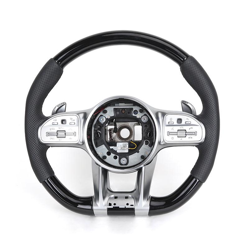 Custom Half Perforated Leather Piano Black Carbon Steering Wheel for Mercedes Benz W205 W213 W222 W163 C118 X290 C43 C63 AMG - YunLexus Custom Custom Steering Wheels for Mercedes