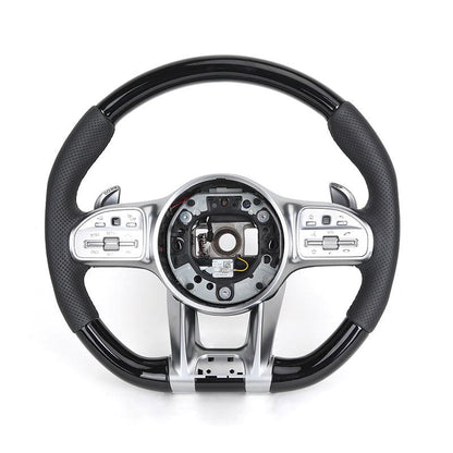 Custom Half Perforated Leather Piano Black Carbon Steering Wheel for Mercedes Benz W205 W213 W222 W163 C118 X290 C43 C63 AMG - YunLexus Custom Custom Steering Wheels for Mercedes