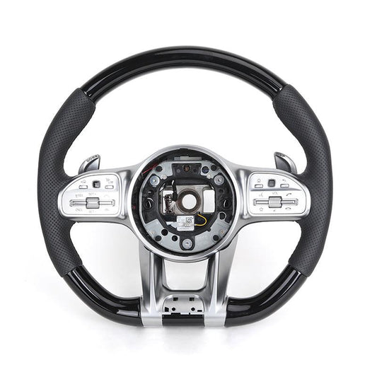 Custom Half Perforated Leather Piano Black Carbon Steering Wheel for Mercedes Benz W205 W213 W222 W163 C118 X290 C43 C63 AMG