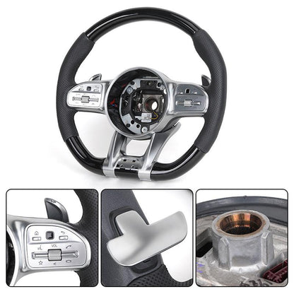 Custom Half Perforated Leather Piano Black Carbon Steering Wheel for Mercedes Benz W205 W213 W222 W163 C118 X290 C43 C63 AMG - YunLexus Custom Custom Steering Wheels for Mercedes