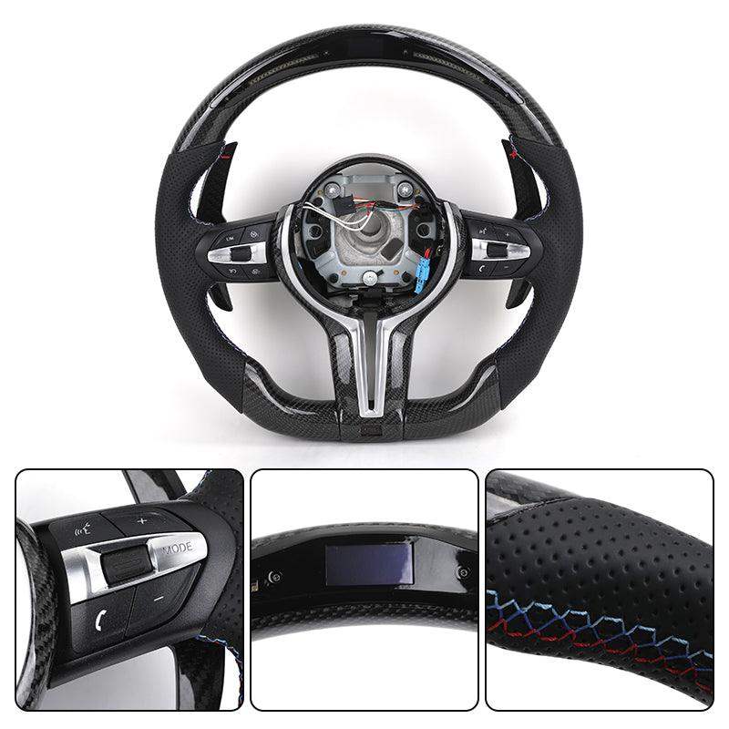 Custom Heated M Led Display Carbon Fiber Steering Wheel for BMW M2 M3 M4 M5 F10 F50 F30 F32 F80 F82 F90 E90 E92 E60 E63 G20 G30 - YunLexus