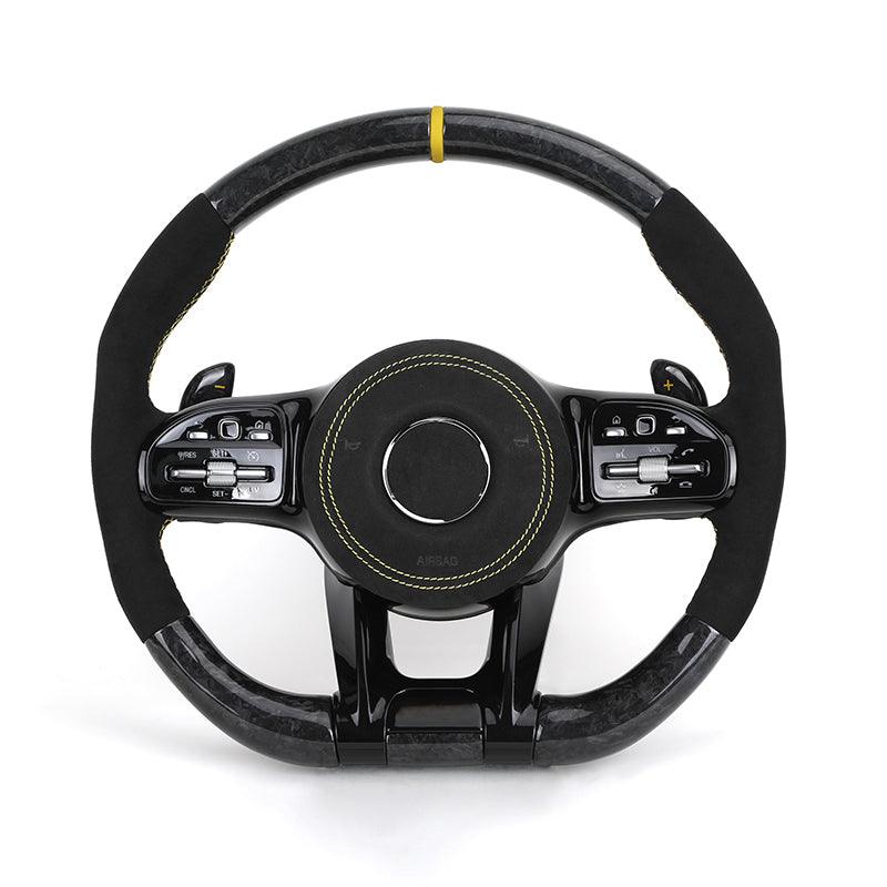 Custom Lenkrad Half Alcantara Forged Carbon Fiber Steering Wheel for Mercedes Benz W205 W213 W222 X290 W463 CLA C118 C63 AMG GT - YunLexus Custom Custom Steering Wheels for Mercedes