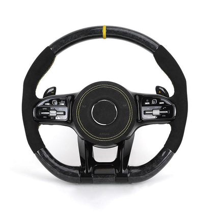 Custom Lenkrad Half Alcantara Forged Carbon Fiber Steering Wheel for Mercedes Benz W205 W213 W222 X290 W463 CLA C118 C63 AMG GT - YunLexus Custom Custom Steering Wheels for Mercedes