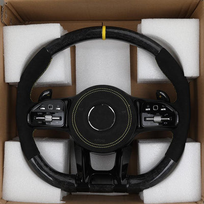 Custom Lenkrad Half Alcantara Forged Carbon Fiber Steering Wheel for Mercedes Benz W205 W213 W222 X290 W463 CLA C118 C63 AMG GT - YunLexus Custom Custom Steering Wheels for Mercedes
