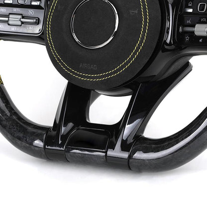 Custom Lenkrad Half Alcantara Forged Carbon Fiber Steering Wheel for Mercedes Benz W205 W213 W222 X290 W463 CLA C118 C63 AMG GT - YunLexus Custom Custom Steering Wheels for Mercedes