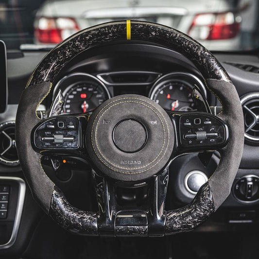 Custom Lenkrad Half Alcantara Forged Carbon Fiber Steering Wheel for Mercedes Benz W205 W213 W222 X290 W463 CLA C118 C63 AMG GT