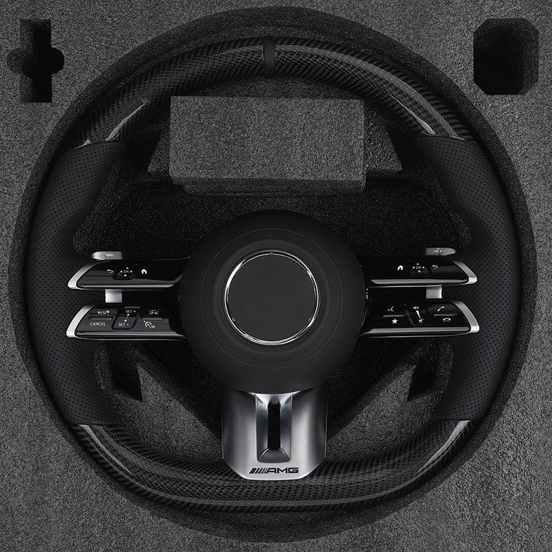 Custom Lenkrad Half Perforated Leather Carbon Steering Wheel for Mercedes Benz W463 W219 C217 W217 CLS W218 W166 W205 W211 GLC - YunLexus Custom Custom Steering Wheels for Mercedes