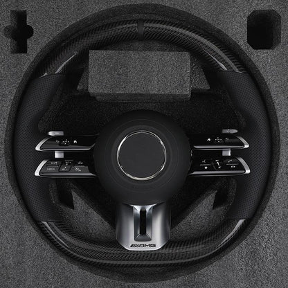 Custom Lenkrad Half Perforated Leather Carbon Steering Wheel for Mercedes Benz W463 W219 C217 W217 CLS W218 W166 W205 W211 GLC - YunLexus Custom Custom Steering Wheels for Mercedes