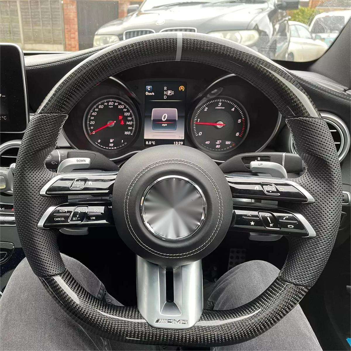 Custom Lenkrad Half Perforated Leather Carbon Steering Wheel for Mercedes Benz W463 W219 C217 W217 CLS W218 W166 W205 W211 GLC - YunLexus Custom Custom Steering Wheels for Mercedes