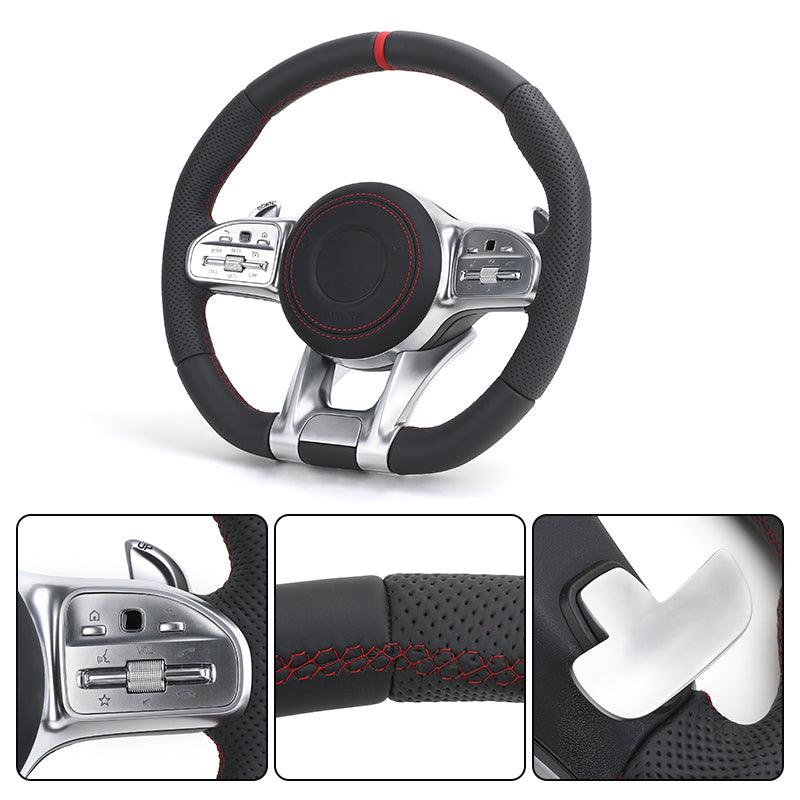 Custom Lenkrad Half Perforated Leather Steering Wheel for Mercedes Benz AMG W205 W212 W213 X217 W217 W166 W222 S400 GLE GLC GLB - YunLexus Custom Custom Steering Wheels for Mercedes