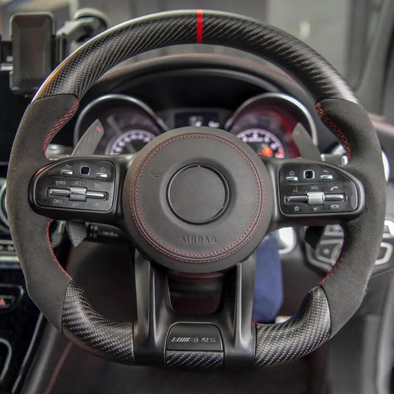 Custom Lenkrad Volant Half Alcantara Dry Carbon Steering Wheel for Mercedes W176 W213 W211 W213 W221 W218 W205 AMG GT ML W166 - YunLexus Custom Custom Steering Wheels for Mercedes