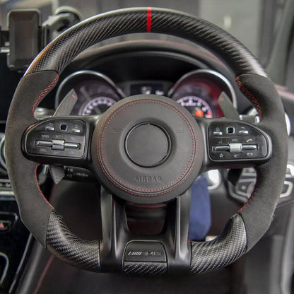 Custom Lenkrad Volant Half Alcantara Dry Carbon Steering Wheel for Mercedes W176 W213 W211 W213 W221 W218 W205 AMG GT ML W166 - YunLexus Custom Custom Steering Wheels for Mercedes