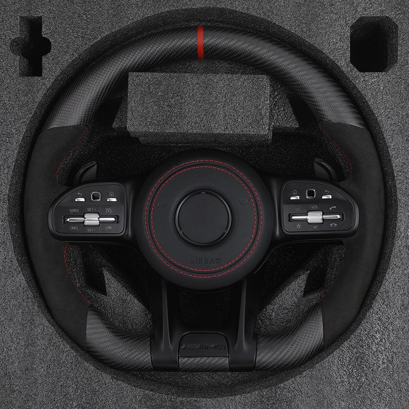 Custom Lenkrad Volant Half Alcantara Dry Carbon Steering Wheel for Mercedes W176 W213 W211 W213 W221 W218 W205 AMG GT ML W166 - YunLexus Custom Custom Steering Wheels for Mercedes