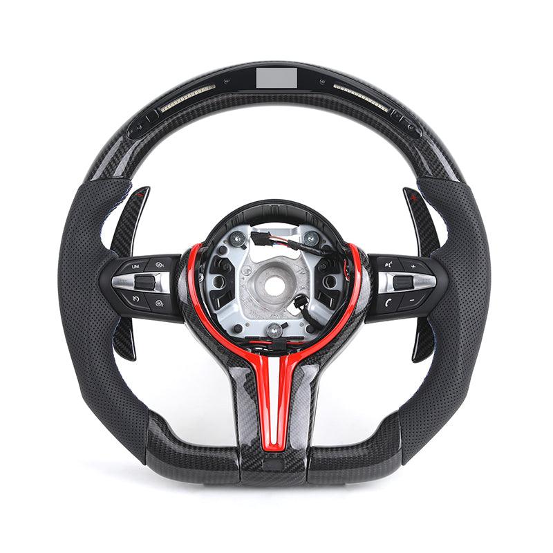 Custom Red Trim M Sport Volant Lenkrad Leather Carbon Steering Wheel for BMW F10 F20 F30 F02 F06 E60 X5 E70 X6 E71 Z4 E85 E89 i8 - YunLexus