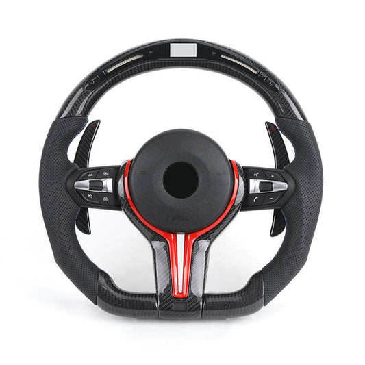 Custom Red Trim M Sport Volant Lenkrad Leather Carbon Steering Wheel for BMW F10 F20 F30 F02 F06 E60 X5 E70 X6 E71 Z4 E85 E89 i8 - YunLexus
