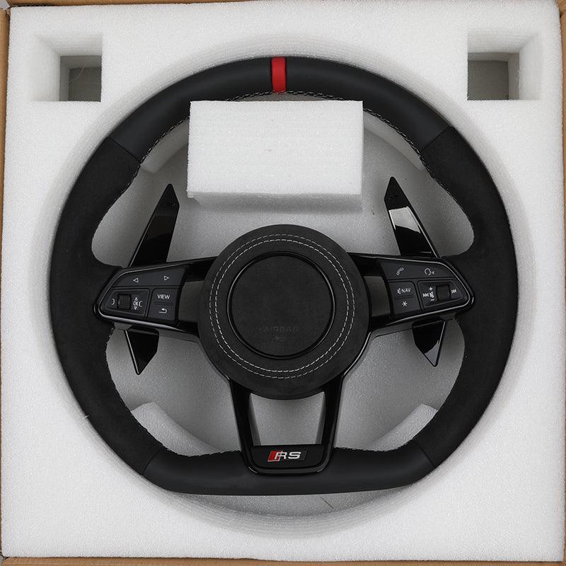 Custom RS R8 Volant Half Alcantara Leather Steering Wheel for Audi A3 A4 B6 RS6 C8 RS3 8V SQ8 SQ5 B8 B8.5 B9.5 Q3 S3 2015 2024