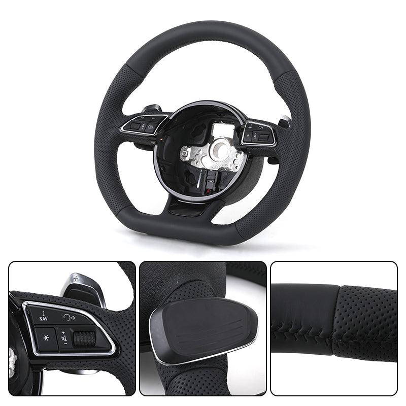 Custom RS Volant Lenkrad Flat Bottom Half Perforated Leather Steering Wheel for Audi A3 A4 B7 A6 C7 R8 RS3 A7 RS5 RS6 A8 Q5 Q8