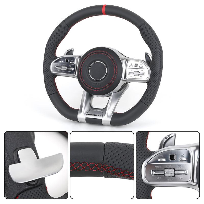 Custom Silver Trim Half Perforated Leather Steering Wheel for Mercedes Benz GLE W166 W167 W211 C300 W204 W205 W206 W213 W221 AMG - YunLexus Custom Custom Steering Wheels for Mercedes