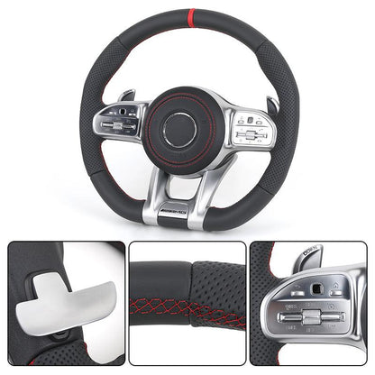 Custom Silver Trim Half Perforated Leather Steering Wheel for Mercedes Benz GLE W166 W167 W211 C300 W204 W205 W206 W213 W221 AMG - YunLexus Custom Custom Steering Wheels for Mercedes