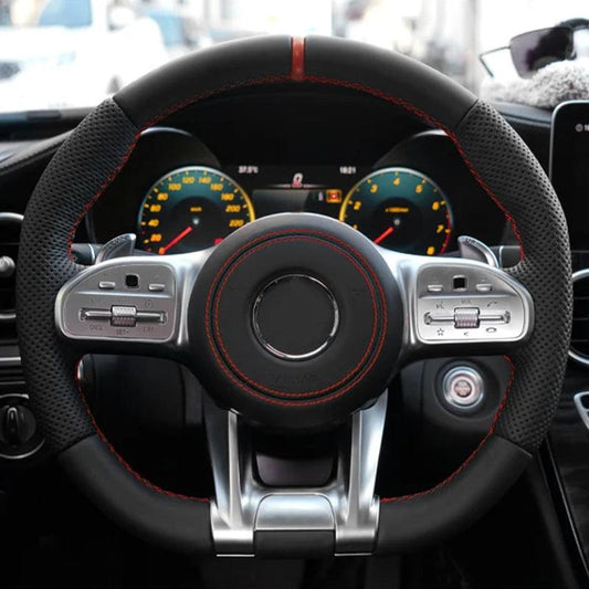 Custom Silver Trim Half Perforated Leather Steering Wheel for Mercedes Benz GLE W166 W167 W211 C300 W204 W205 W206 W213 W221 AMG