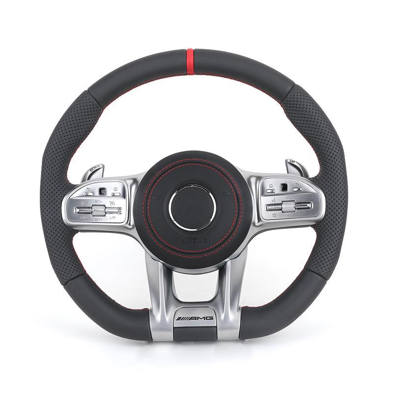 Custom Silver Trim Half Perforated Leather Steering Wheel for Mercedes Benz GLE W166 W167 W211 C300 W204 W205 W206 W213 W221 AMG - YunLexus Custom Custom Steering Wheels for Mercedes